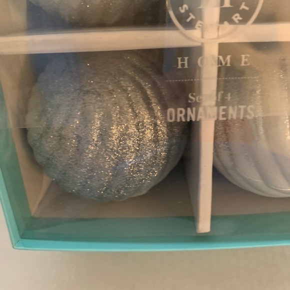 Martha Stewart Christmas Ornaments 4in White and Silver Glitter Set of 4 - Picture 7 of 9